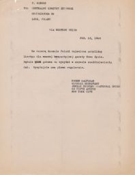 Rubin Saltzman to Michal Mirski of New Life Newspaper Telling of Linotype Machine Delivery, February 1946 (correspondence)