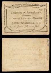 Admission ticket, James Woodhouse's lectures on chemistry