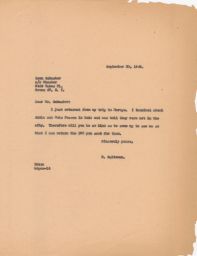 Rubin Saltzman to Leon Schuster about Whereabouts and Money, September 1946 (correspondence)