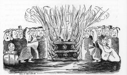 Cremation Exercise, 1879, ceremonial fire, cartoon drawing