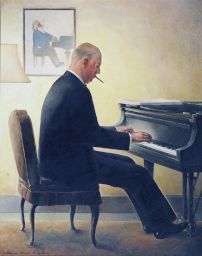 Brahms Variation: portrait of Egon Petri at the piano / Egon Petri playing