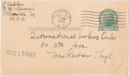 Lenore Kaplan to IWO Requesting Petitions, August 1943 (postcard)