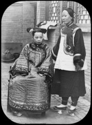 Two Chinese women in fine dress, Tianjin (Tientsin), China