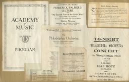 John Hess Foster's scrapbook, page containing programs and notices for concerts, plays and lectures