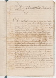 Guyane Française. Plan d'une Colonie sur les Rives d'Oyapock & d'Ouanary. AM A l'Assemblée Nationale (first page)