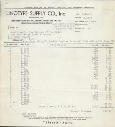 Receipt from Linotype Supply Co., Inc. to the Committee for the Defense of the Order and for Jewish Rehabilitation