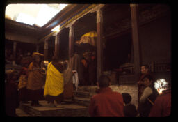 Lamaharu baja sahita pujako tayarima (लामाहरु बाजा सहित पूजाको तयारीमा / Lamas Heading With Instruments for Puja)