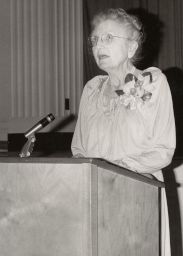 Frances Johnston at a podium