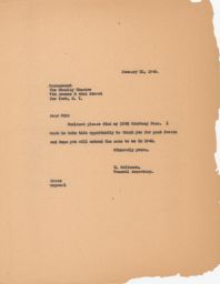 Rubin Saltzman to Management of the Stanley Theater about Courtesy Pass, January 1946 (correspondence)