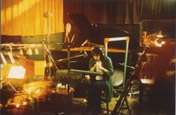 Photograph of Lindsay Cooper recording with Henry Cow (Sunrise Studios)