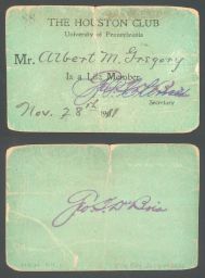 Houston Club, membership identification card, 1911