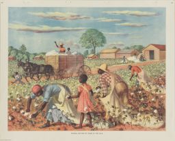 Full color poster, "Picking Cotton by Hand in the USA"