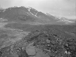 Panorama of Serpentine and Flat Glaciers, from red moraine, elevation of 870 Ft.