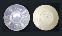 Wedgwood china (University of Pennsylvania), two saucers (recto and verso) depicting College Hall, 1936