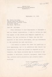 Ambassador Maxim Litvinov to Rubin Saltzman, September 1942 (correspondence)