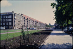 Large, planted thoroughfare with housing on both sides (Amsterdam, NL)