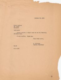 Rubin Saltzman to the Hotel Statler Requesting a Single Room, October 1946 (correspondence)