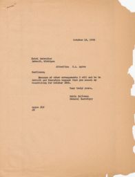 Rubin Saltzman to Hotel Detroiter Cancelling Room Reservation, October 1946 (correspondence)