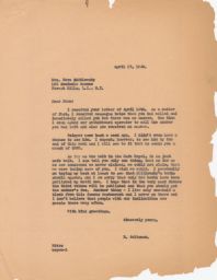 Rubin Saltzman to Nora Zhitlowsky about Gossip, April 1946 (correspondence)