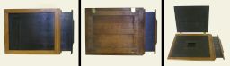 Dry plate holder. Wood panels, hinged, with cropping masks and sliding plate insert. 16.5" x 21" x 1.0".