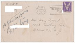 Envelope addressed from R. Albert to Mary Friend