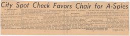 Sheldon Binn Write Article "City Spot Check Favors Chair for A-Spies," June 1953