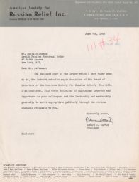 Edward C. Carter to Rubin Saltzman about American Society for Russian War Relief, Inc., June 1946 (correspondence)
