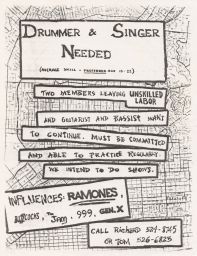 Drummer and singer needed, Undated