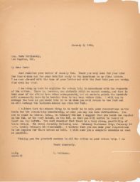 Rubin Saltzman to Nora Zhitlowsky about Speaking Tour Arrangements, January 1944 (correspondence)