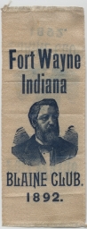Fort Wayne, Indiana, Blaine Club Ribbon, 1892