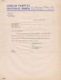 Rubin Saltzman to Leon Schuster, September 1946 (correspondence)