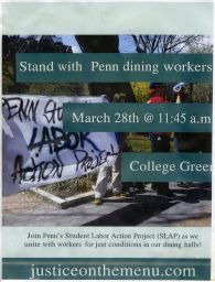 Student Labor Action Project (SLAP) flier for rally on College Green