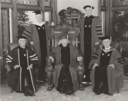 Five Cornell Presidents posing during the inauguration of Hunter R. Rawlings III