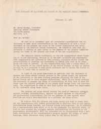 Rubin Saltzman and Albert E. Kahn to Henry Monsky about the Scope and Purpose of the American Jewish Conference, February 1947 (correspondence)