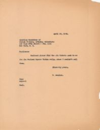 Gedaliah Sandler to American Committee of Jewish Writers, Artists and Scientists Regarding Unsold Tickets, April 1946 (correspondence)