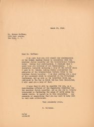 Rubin Saltzman to Herman Hoffman about Previous Conversation, March 1943 (correspondence)