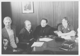 Bruce Voeller, Frank Kameny, Ron Gold, and Barbara Gittings being interviewed at 1973 APA Press Conference