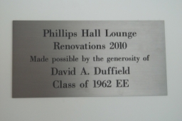 Phillips Hall Lounge Renovations Plaque