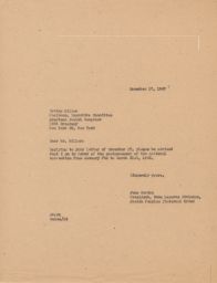 June Gordon to Rabbi Irving Miller about Postponing the National Convention, December 1947 (correspondence)