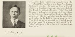 Yearbook photo and bio for Clarence Paul Obendorf.