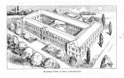 Medical Labs (proposed), bird's eye view, pen and ink drawing