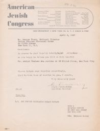 Chaim Finkelstein to George Starr about the Address of Adolf Steiner, April 1947 (correspondence)