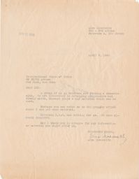 Alma Moscowitz to IWO Requesting Material, April 1946 (correspondence)