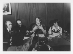 Barbara Gittings with Jean O'Leary, Ron Gold, and Frank Kameny being interviewed at the 1973 APA Press Conference