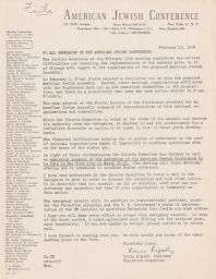 Louis Lipsky to All Delegates of the American Jewish Conference about Transition Issues, February 1948 (correspondence)