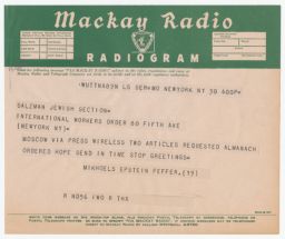 Radiogram from Jewish Antifascist Committee