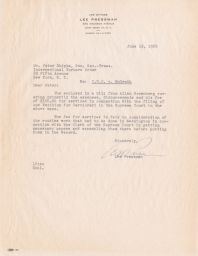 Lee Pressman to Peter Shipka Regarding Fee, June 1950 (correspondence)