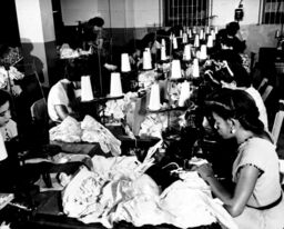 Women making brassieres at the Jem Manufacturing Corp. in Puerto Rico, March 1950