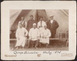 Men in front of tent, Camp Lincoln
