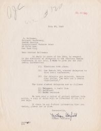 Nathan Garfield to Rubin Saltzman about Elected Delegates, July 1943 (correspondence)